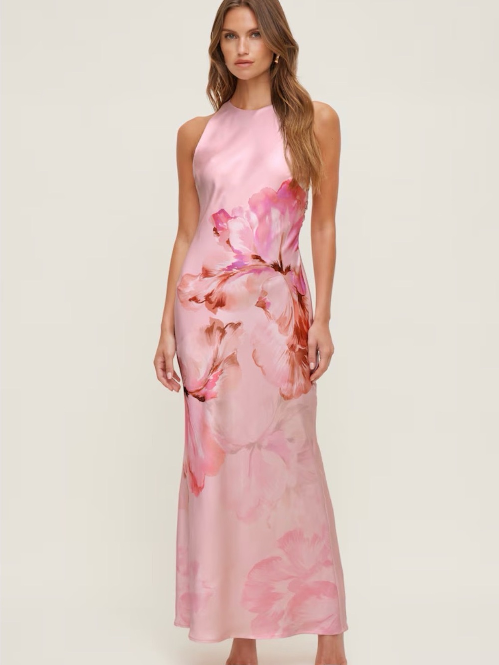 NWT Backless Pink Floral Satin Maxi Dress Wedding Guest Dress NEVER WORN XXS